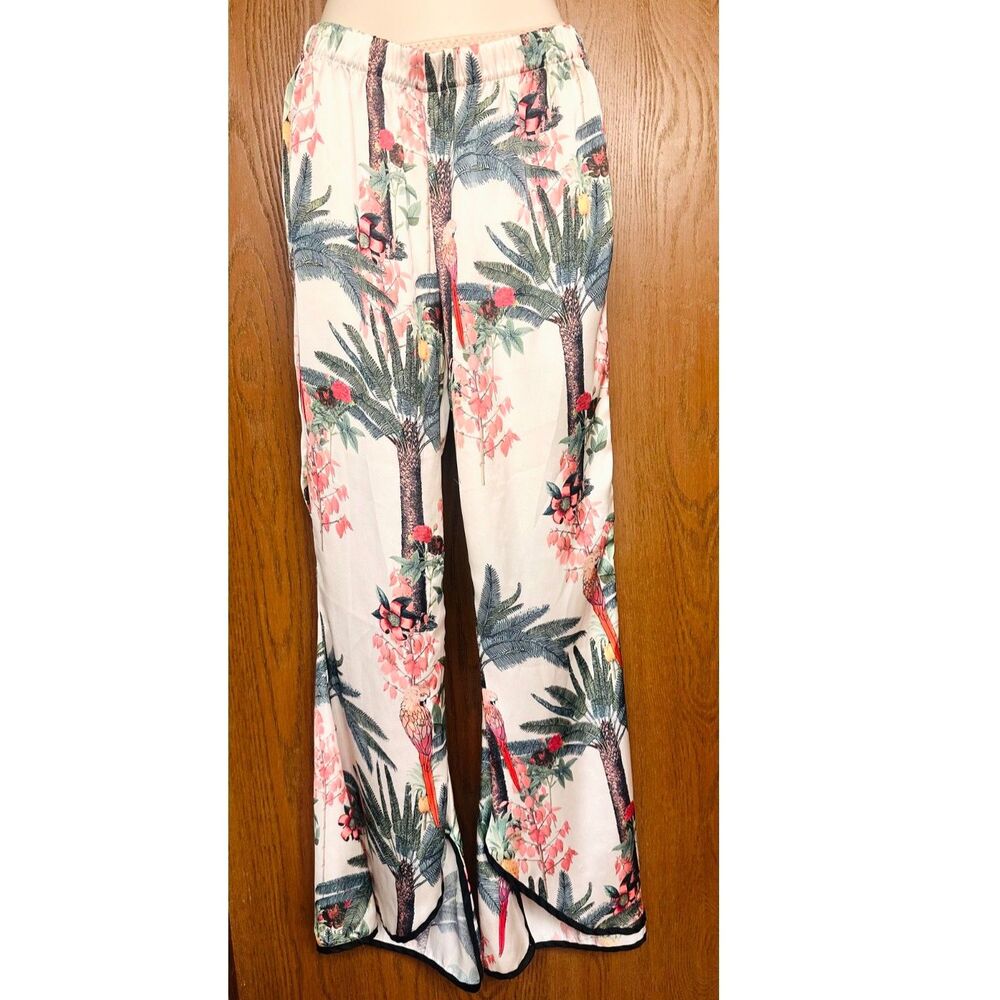 LoboRosa Satin VTG Inspired Vibrant Tropical Beach Resort Vibe Wide Leg Pants M